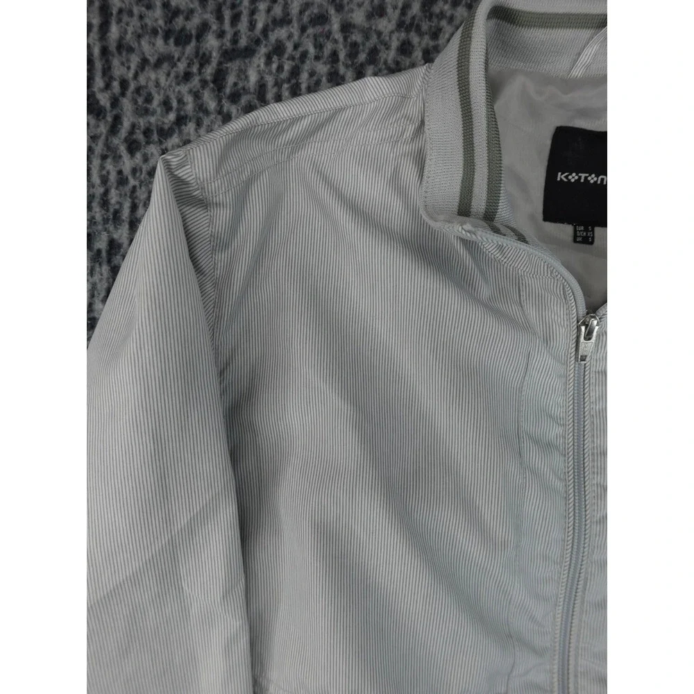 Koton Bomber Jacket Mens S Grey White Micro Stripe Zip Up Mock‎ Neck Good